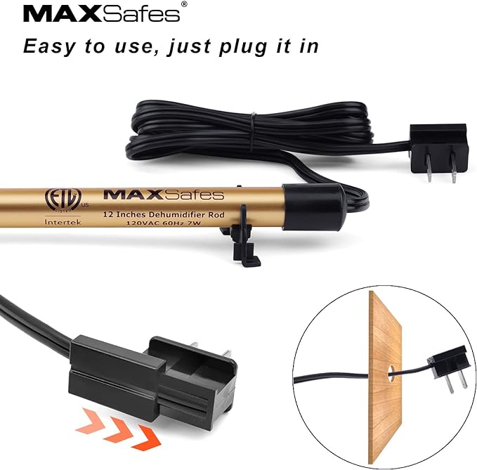 MAXSafes Gun Safe Dehumidifier Rod, Dry Rod - Easy Installation Plug-in Electric Dehumidifier Eliminates Moisture for Gun Safes & Cabinets, ETL Approved，12in