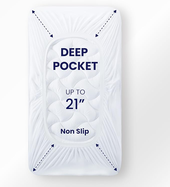 SLEEP ZONE Twin XL Cooling Mattress Topper for College Dorm, Premium Zoned Cool Mattress Pad Cover, Padded Mattress Protector Breathable Washable, Deep Pocket 8-21" (White, Twin XL)