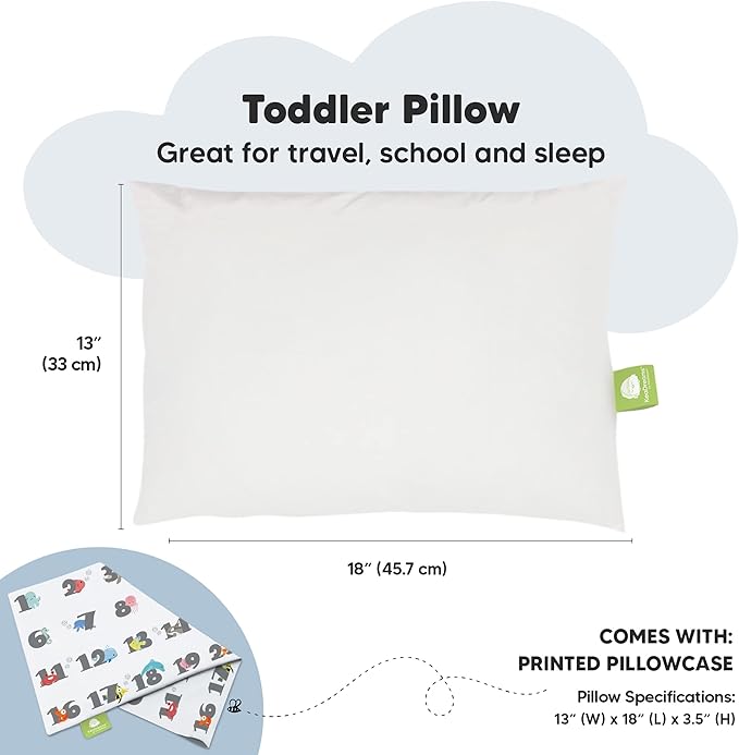 Toddler Pillow with Pillowcase - 13x18 My Little Dreamy Kids Travel Bed Pillows for Sleeping, Organic Cotton Small Pillowcase, Soft & Breathable, Machine Washable, Toddlers 2-5 years old (Kea123)