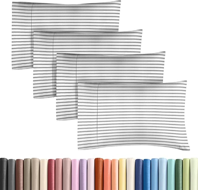 King Standard Pillow Cases Set of 4 - Soft Hotel Quality Pillowcase Covers - Comfy Bedding for Women, Men, Kids & Teens - Machine Washable Pillow Protectors - 4 Piece Set - King Standard Grey Stripes