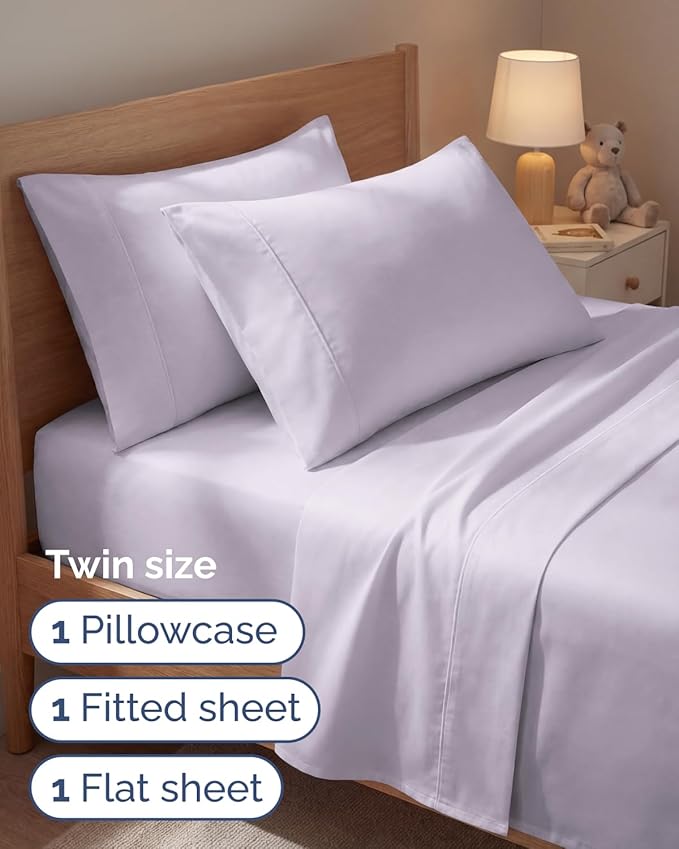 Twin 4 Piece Sheet Set - Comfy, Breathable & Cooling - Soft Hotel Luxury Bedding for Women, Men, Kids, Teens and Children - 1 Flat & 1 Fitted Sheet & 2 Pillowcases with Deep Pockets - Light Lavender