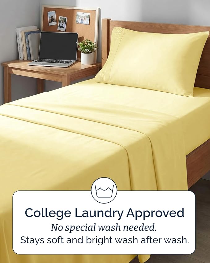 Twin XL Size 3 Piece Sheet Set - Comfy Breathable & Cooling Sheets - Hotel Luxury Bed Sheets for Women & Men - Deep Pockets, Easy-Fit, Extra Soft & Wrinkle Free Sheets - Yellow Oeko-Tex Bed Sheet Set