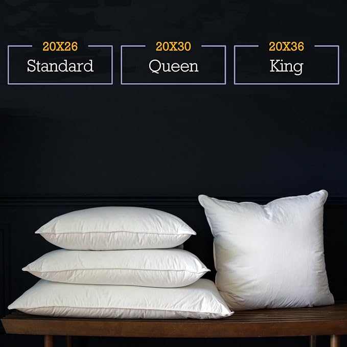Down Etc Luxury Hotel Side or Back Sleepers 235-Thread Count 100% Down-Proof Soft Preshrunk Cotton Fabric 25/75 Goose Down & Feather Pillows for Sleeping, Queen (Pack of 1), White