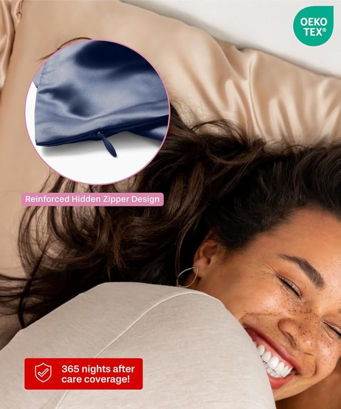 SUNDAYSILKS™ Premium Silk Pillow Cases | 100% Mulberry Silk Pillowcase with Zipper, All Sides Real 22 Momme Grade 6A Silk, Standard Queen, King Size [Navy Blue]