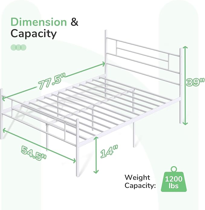 Novilla Metal Full Size Bed Frame with Headboard and Footboard, 14 Inch Platform Bed Frame with Storage No Box Spring Needed, Strong Metal Slats Support, White