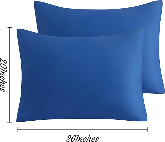 NTBAY Standard Pillow Cases Set of 2, 2 Pack Brushed Microfiber 20x26 Pillow Cases, Soft, Wrinkle, Fade, Stain Resistant Royal Blue Pillow Cases with Envelope Closure, 20x26 Inches, Royal Blue