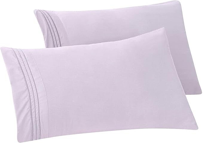 Elegant Comfort Solid Pillowcases 1500 Premium Hotel Quality Microfiber - Smooth Weave, Wrinkle and Stain Resistant, Easy Slip-On, 2-Piece Set, King Pillowcase, Lilac