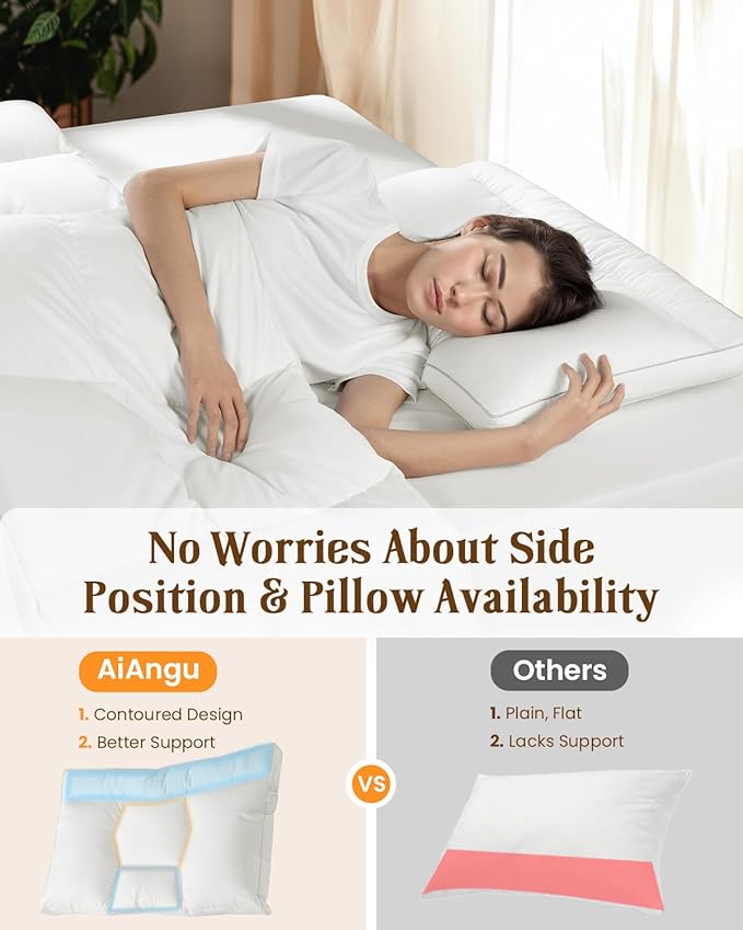 Goose Down Pillow Standard Size Set of 2, Cervical Support for Neck Pain Relief, 1050+ Fill Power, 600 Thread Count Cotton Shell, for Side, Back, and Stomach Sleepers(White,Standard(Pack of 2))