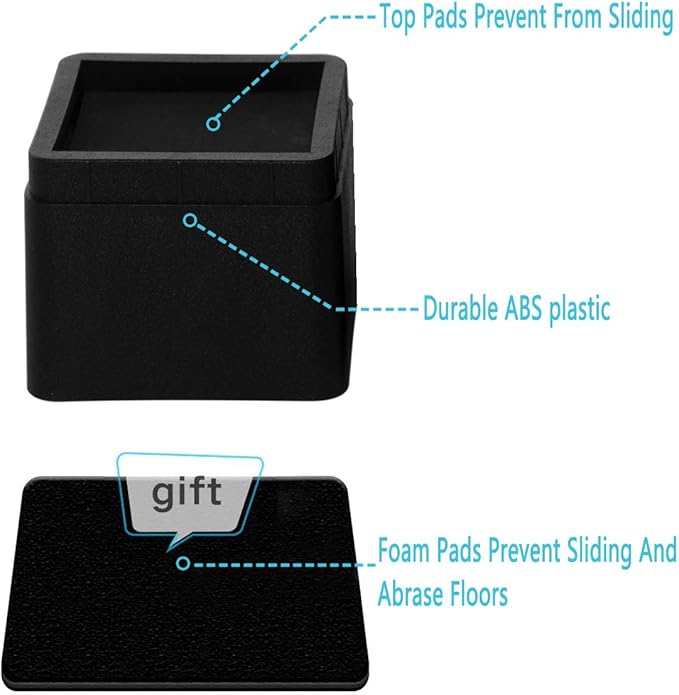 BTSD-home 3 Inches Stackable Bed Risers Furniture Risers for Sofas, Counch, Tables Heavy Duty Bed Frame Lifters Set of 6
