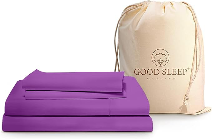 Good Sleep Bedding California King Sheet Sets, 4 Piece, 100% Egyptian Cotton Cal King Sheet Set, Sateen Weave, Ultra-Soft, 16" Deep Pocket California King Sheet Set - Purple
