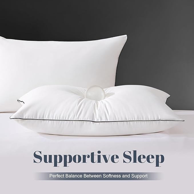 Flat Feather Down Pillows Pillows for Sleeping King Size Set of 1, Thin Hotel Pillow 1 Pack with Airyfil™ Fillings, Soft Bed Pillow for Stomach, Back Sleepers, Soft, 20×36 in.