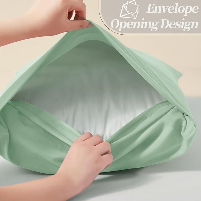 Vonty 2 Pack King Pillow Cases - 20x40 Inch, 1800 Thread Count Microfiber Pillowcases King Size Sage Green Pillow Cases Luxury & Soft Embroidered Bed Pillow Covers with Envelope Closure