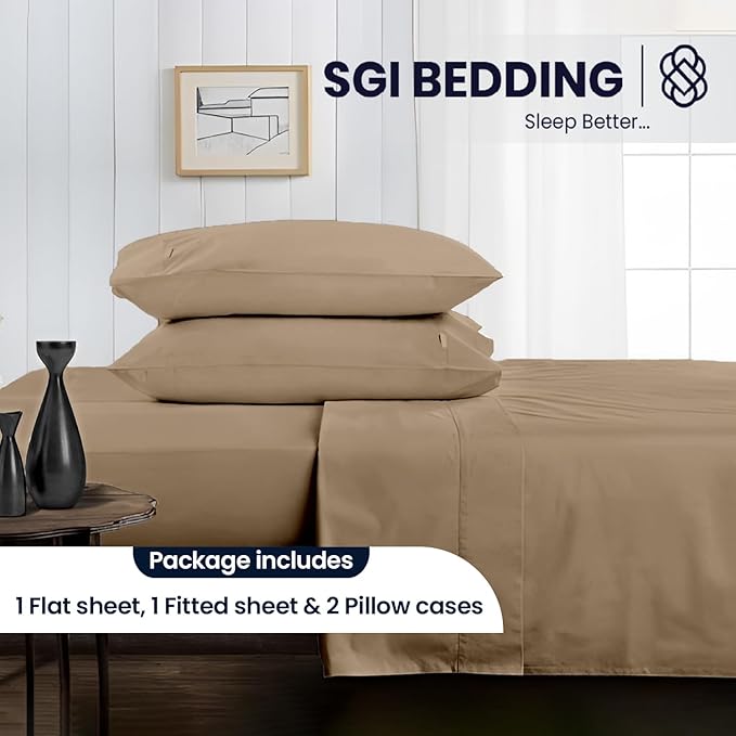 SGI bedding 100% Egyptian Cotton Sheets Full Size – 600 Thread Count Sheets Set, Soft, Cooling, 15" Deep Pocket, Luxury Hotel Bedding, Breathable, Durable - Taupe