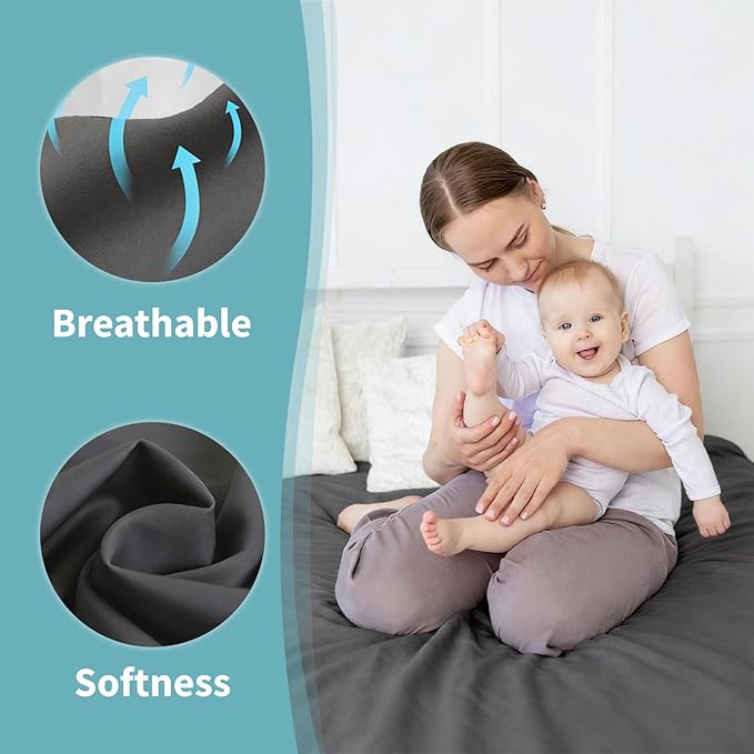 Twin Mattress Protector Waterproof- Washable 2 Pack Mattress Cover Twin Size Fitted Bed Pad Noiseless Plastic Protection Up to 18” Mattress Protector Soft&Breathable（Gray）