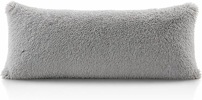 Reafort Luxury Faux Fur Body Pillow Cover 21" x 54", Long Hair PV Plush Body Pillow Case with Hidden Zipper Closure, Ultra Soft Fluffy Decorative Long Pillow Cover (Gray, Body)