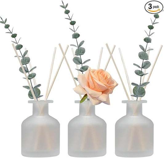 HOSSIAN Reed Diffuser-3pcs Reed Diffuser Empty Bottles with 28pcs Reed Diffuser Sticks- Refillable Diffuser Bottles -Diffuser Jars for Home Oil Fragrance Decoration Girl Women Gift(Frosted Glass)