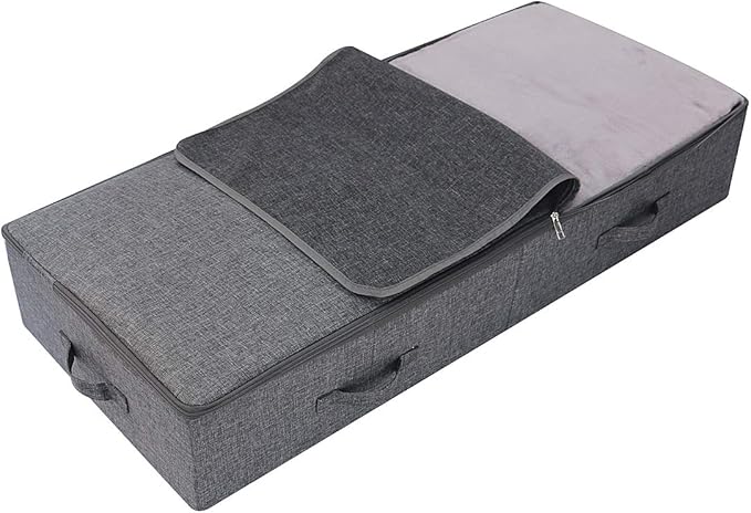 iwill CREATE PRO 39.4 inch（100cm） Longer Bedroom Underbed Storage Containers with Lid for Duvets, Blankets, Clothes, Shoes, Toys, Comforters, Wedding Dress Folding Rigid Organizer Bins, Black Gray