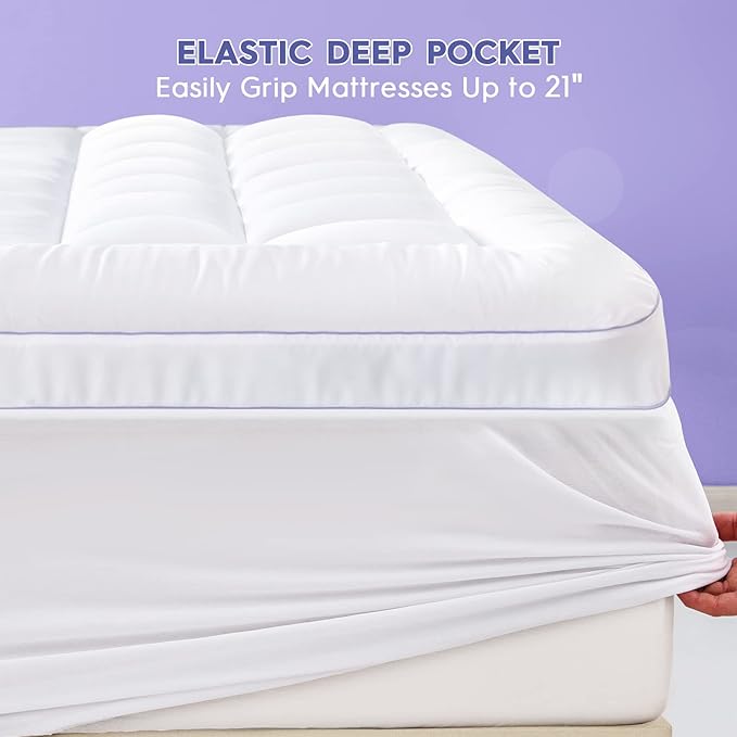 ABENE 3 Inch Memory Foam Mattress Topper, 2 Inch Memory Foam Plus 1 Inch Down Alternative Pillowtop Mattress Pad, with Bedside Pocket, Support for Back Pain - Twin, White Dual Layer