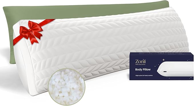 ZonLi Long Body Pillows for Adults, Memory Foam Body Pillow Adjustable, Firm Support for Side Sleepers, Pregnant Women, Washable Quilted Pillowcase, Gifts, 20 x 54 Inch, Sage Green Set