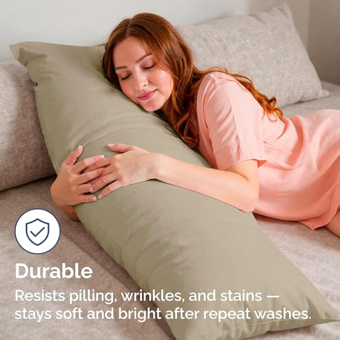 Body Pillowcases Set of 2-20x54 Long Body Pillow Case - Soft Body Pillow Cover for Sleeping & Side Sleepers - Comfy, Wrinkle & Fade Free - Machine Washable w/Envelope Enclosure Heathered Beige
