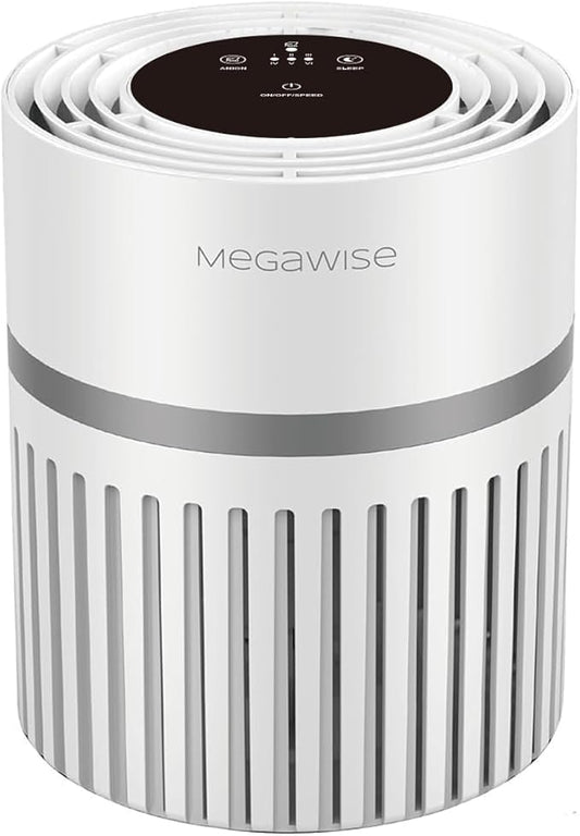 MEGAWISE Air Purifier for Large Rooms Up to 1076 ft², H13 True HEPA Filter, 99.97% 0.3 Micron Filtration, 25dB Quiet, CARB Certified Ozone Free, Portable Air Cleaner for Pets, Bedroom, Office