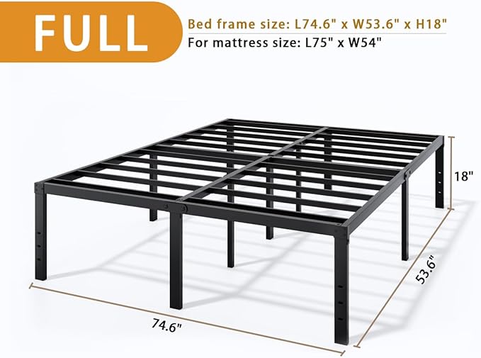 LUMUNANCE Metal Bed Frame Full Size - 18 Inch Heavy-Duty Full Platform Bed Frame No Box Spring Needed, Easy Assembly, Noise-Free, Sturdy Mattress Foundation, Underbed Storage Space