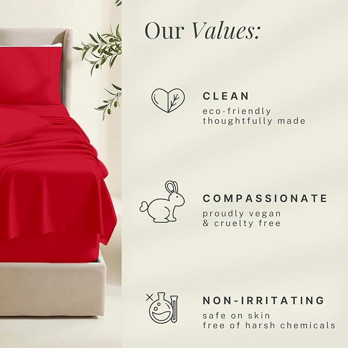 Hearth & Harbor Extra Deep Pocket Sheets - Fits Mattress 18-24 Inches Deep - Extra Deep Pocket Twin Sheets Sets - 4 Piece Twin Size - Cherry Red