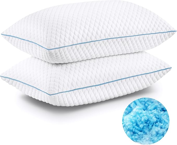 VVZ Cooling Bed Pillows King Size Set of 2, Shredded Memory Foam Pillows for Side Back Stomach Sleepers, Luxury Cool Gel Adjustable Firm Bed Pillows for Sleeping 2 Pack King Size 20 x 36 Inches
