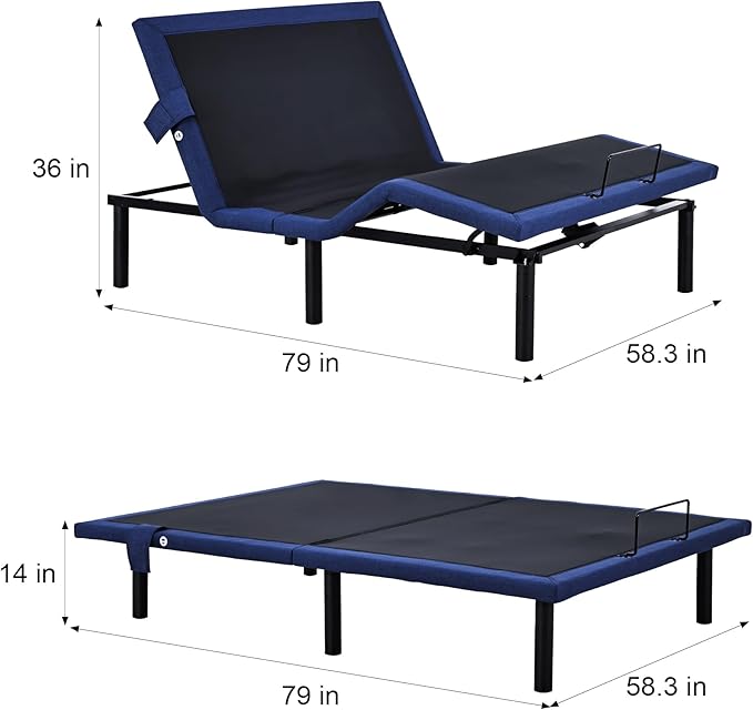 Fromann Adjustable Bed Frame Queen with Wireless Remote and USB Ports, Zero Gravity, Massage, Head and Foot Incline, Under-Bed Lights, Anti-Snore