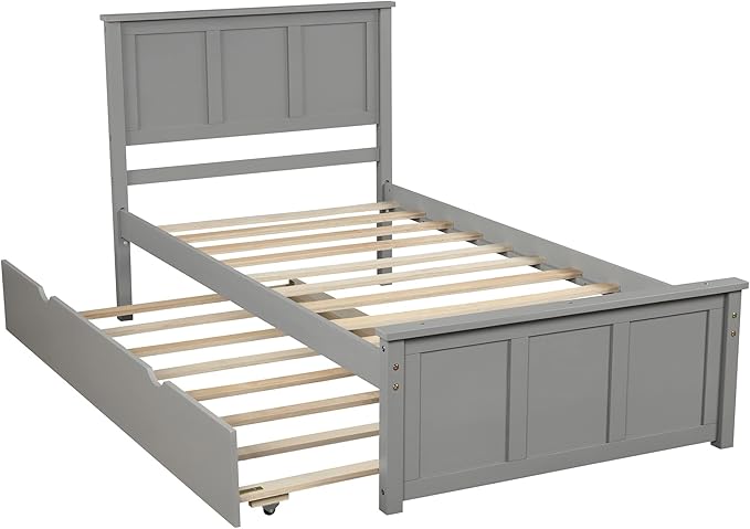 Ball & Cast Twin Bed Frames,Dyabed Platform Bed W/Pull Out Trundle Bed,Trundle can be Placed on Either Side of The Bed,for Bedroom,Guest Room,Apartment,Gray