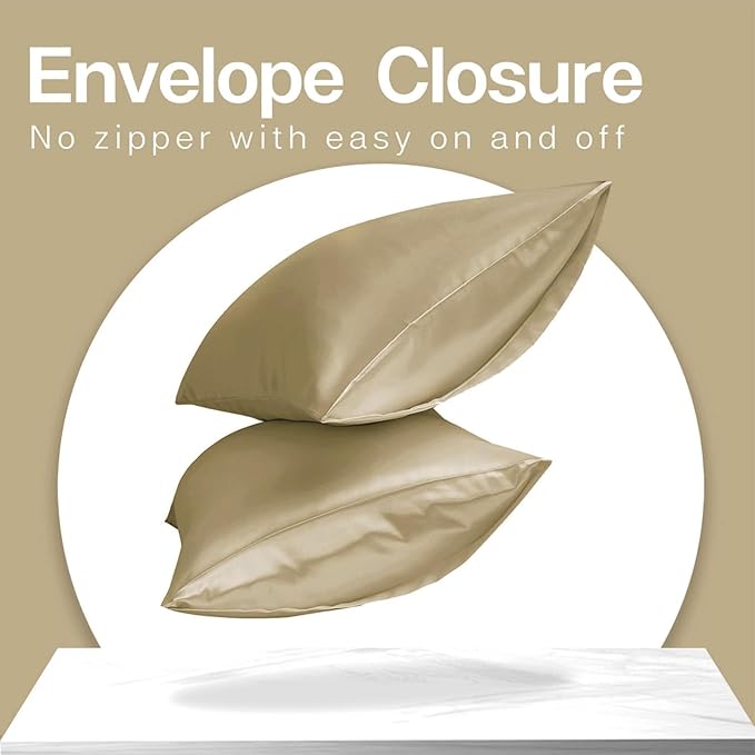 MR&HM Satin Pillowcase for Hair and Skin, Silk Satin Pillowcase 2 Pack, Standard Size Pillow Cases Set of 2, Silky Pillow Cover with Envelope Closure (20x26, Golden Bronze)