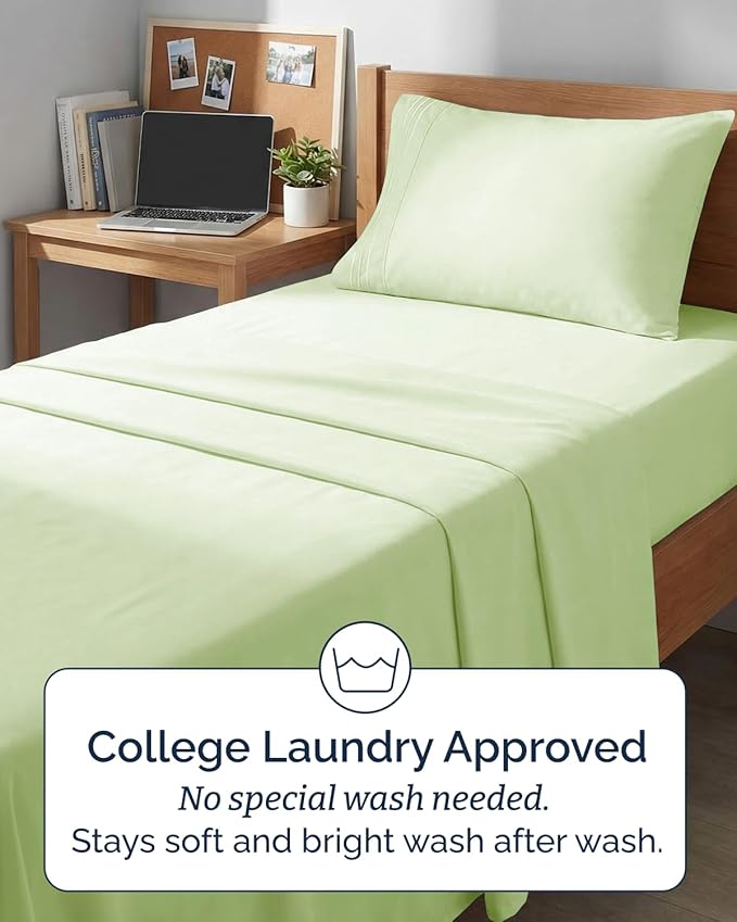 Twin XL 4 Piece Sheet Set - Comfy, Breathable & Cooling - Soft Hotel Luxury Bedding for Women, Men, Kids, Teens and Children - 1 Flat & 1 Fitted Sheet & 2 Pillowcases with Deep Pockets - Light Sage
