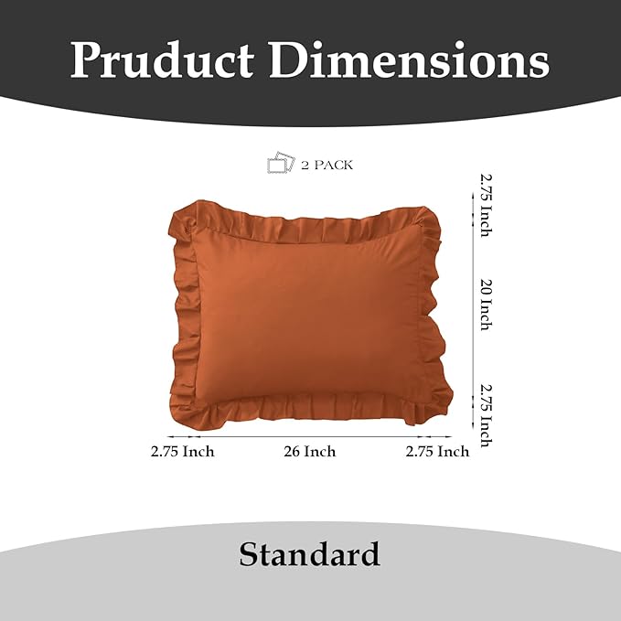 Ruffle Pillow Cases Standard Size Set of 2 –Soft Wrinkle Resistant Brushed Microfiber Ruffled Pillowcases –Envelope Pillow Shams Cover Festive Gift for Hotels,Guest Rooms 20x26 Inch (Tangerine)