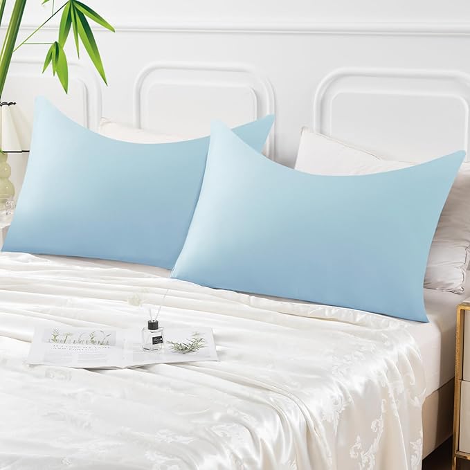 Curved Pillow Case Queen Size, Side Sleeper Pillow Cases Cover Cooling Rayon Derived from Bamboo with Zipper for hot Sleepers Hair and Skin, Breathable Silky Soft Pillowcase 1 Pack 20 * 30 Inches