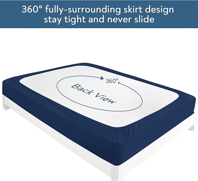 2 Pack Twin Mattress Protector, Waterproof Bed Fitted Sheet, Machine Washable 14" Deep Pocket Mattress Covers for Kids Bed, Navy Blue