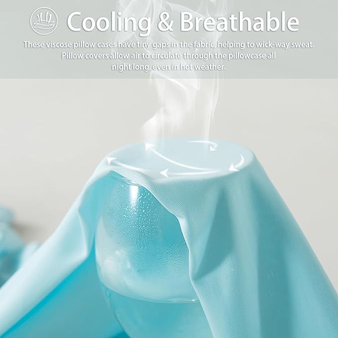 WhatsBedding Body Pillow Cover Cooling Fabric, Long Pillowcase Breathable & Skin-Friendly, Zipper Closure - Light Blue (20x54 inch)