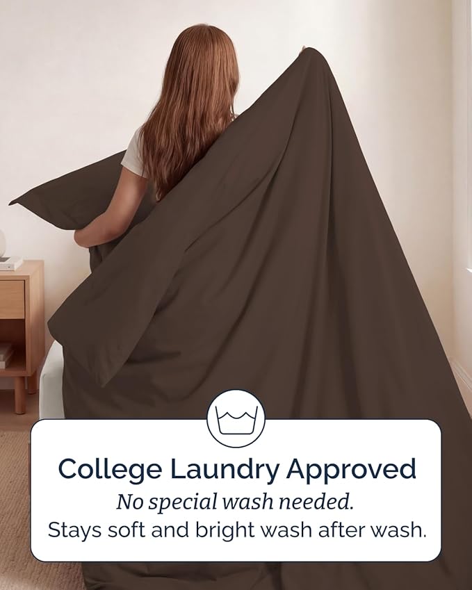 Duvet Cover Twin/Twin XL Size Set - Extra Soft Twin/Twin XL Duvet Cover 68" x 90" with 1 Pillow Sham - Hotel Luxury, Easy Care, Fade Free w/ Zipper Closures & Ties - Comfy, Cozy & Breathable (Brown)