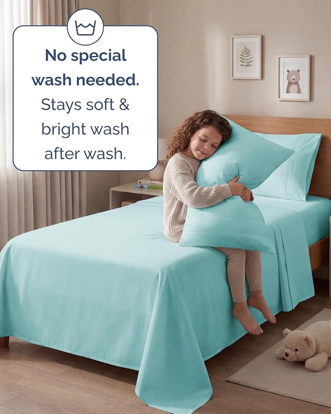 Twin 4 Piece Sheet Set - Comfy, Breathable & Cooling - Hotel Luxury Bedding for Women, Men, Kids, Teens and Children - 1 Flat & 1 Fitted Sheet & 2 Pillowcases w/ Deep Pockets - Wrinkle Free - Spa Blue