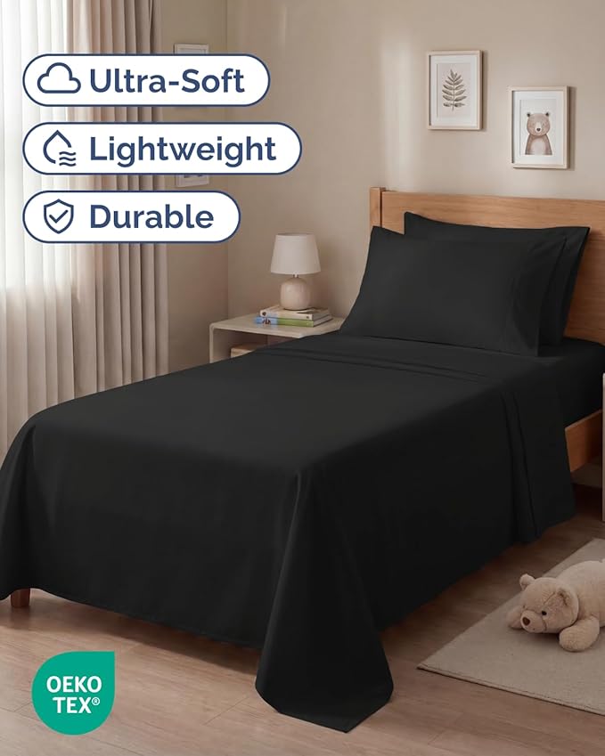 Twin 4 Piece Sheet Set - Comfy, Breathable & Cooling - Soft Hotel Luxury Bedding for Women, Men, Kids, Teens & Children - 1 Flat & 1 Fitted Sheet & 2 Pillowcases w/ Deep Pockets - Wrinkle Free - Black