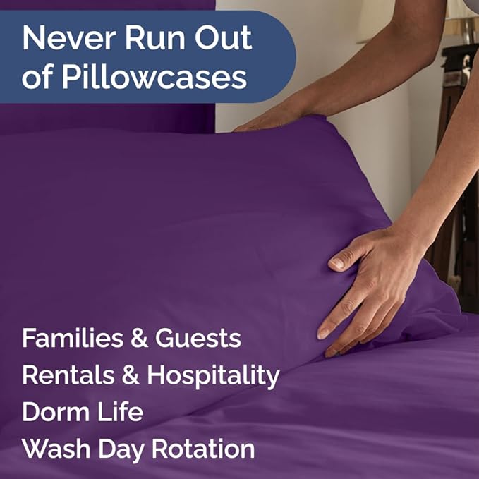 Standard Pillow Cases Set of 6 - Ultra Soft Hotel Quality Pillowcase Covers - Comfy, Cozy & Wrinkle Free - Shrink, Stain and Fade Resistant - Machine Washable Pillow Protectors - 6 Piece Set - Purple