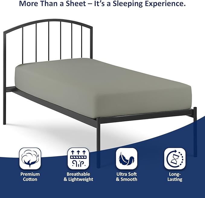 Cot Size 25" x 75" Fitted Sheet, 100% Egyptian Cotton, Perfect for Camp Bunk Beds/RVs/Guest Beds/Army Cots/Replacement Mattress - Light Grey