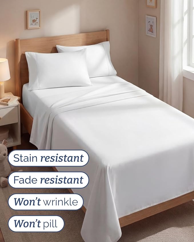 Twin 4 Piece Sheet Set - Comfy, Breathable & Cooling - Soft Hotel Luxury Bedding for Women, Men, Kids, Teens & Children - 1 Flat & 1 Fitted Sheet & 2 Pillowcases w/ Deep Pockets - Wrinkle Free - White