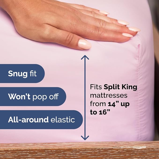 Flex Top Split Head King 4 Piece Sheet Set - Ultra-Soft, Breathable & Cooling Bed Sheets Set - Hotel Luxury Bedding for Women & Men with Deep Pockets - Wrinkle and Fade Free - Oeko-Tex - Light Pink