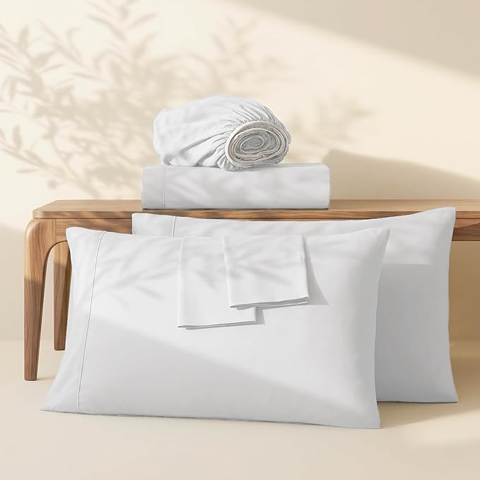 Hearth & Harbor Extra Deep Pocket Sheets - Fits Mattress 18-24 Inches Deep - Extra Deep Pocket Split King Size Sets - 7 Piece Split King Size - White