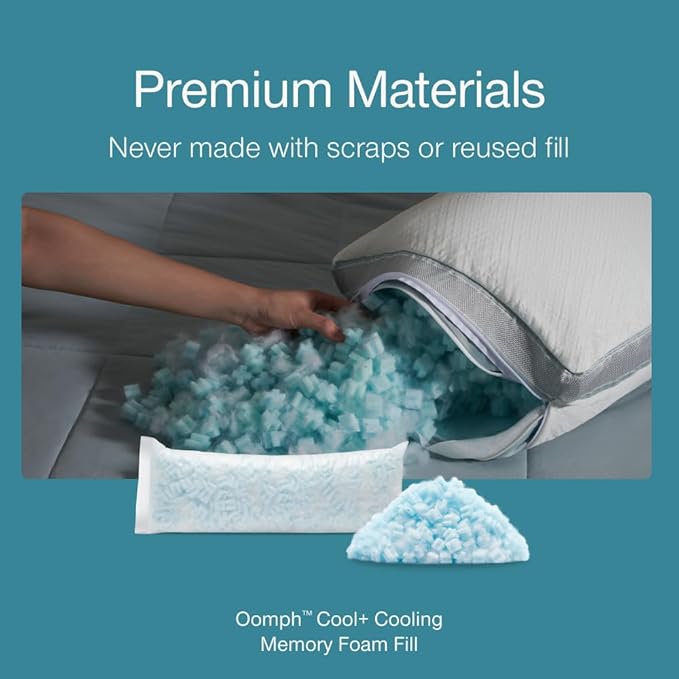Coop Home Goods Extra Oomph Cool+ Pillow Fill, Gel-Infused, Plus Shaped Memory Foam Filling for More Airflow, Extra Fill Filler for Eden Cool+ Pillows, GREENGUARD Gold & CertiPUR-US Certified