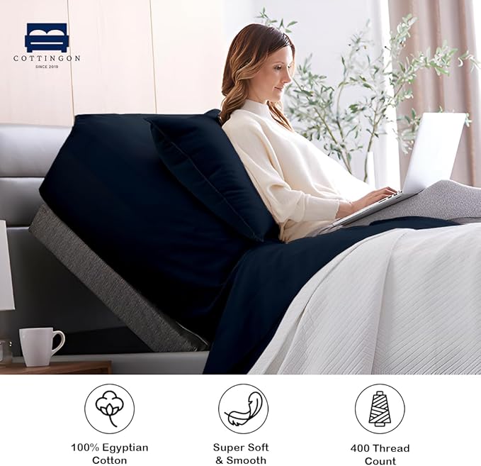 Cottingon 1 Piece Top Split King Fitted Sheet Only for Adjustable beds, Premium 100% Egyptian Cotton, 34 Inches Half Split Flex Head Bottom Sheet for Sleep Number Beds 16" Deep Mattress, Navy Blue