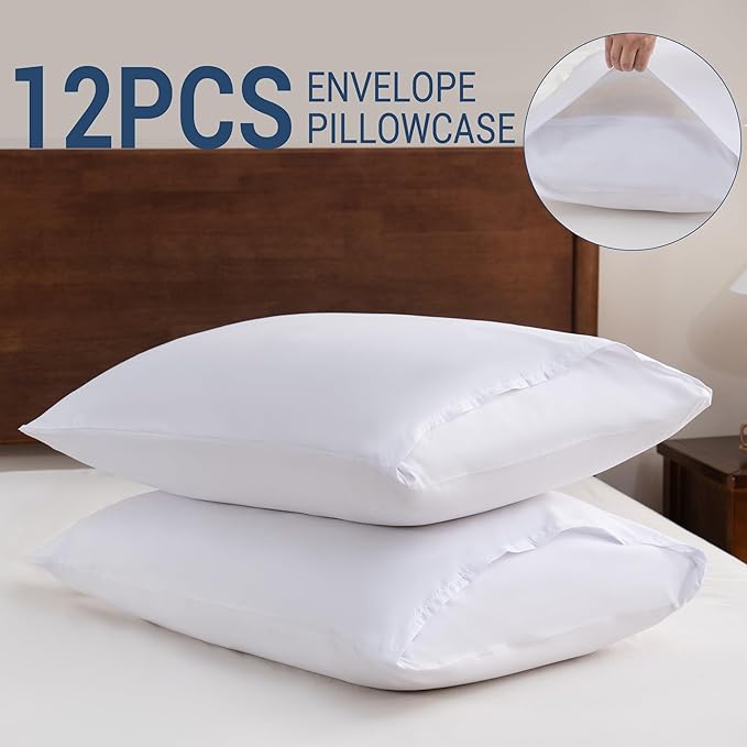 White Pillowcases King 12 Pack, 20x36 Pillow Cases with Envelope Closure, Soft Plain Brushed Microfiber Covers Breathable Wrinkle-Resistant