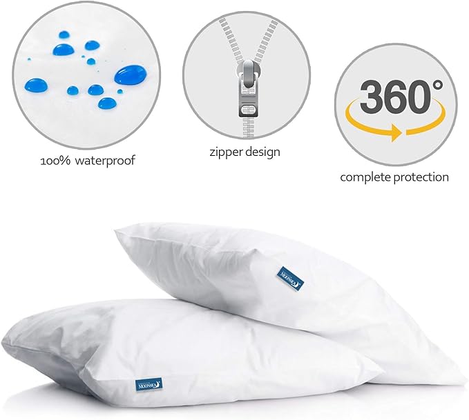 Moonsea Waterproof Pillow Protector Zippered 2 Pack, Standard Size 20 x 26 inch Pillow Protector, Pillow Covers Encasement , Pillow Case White