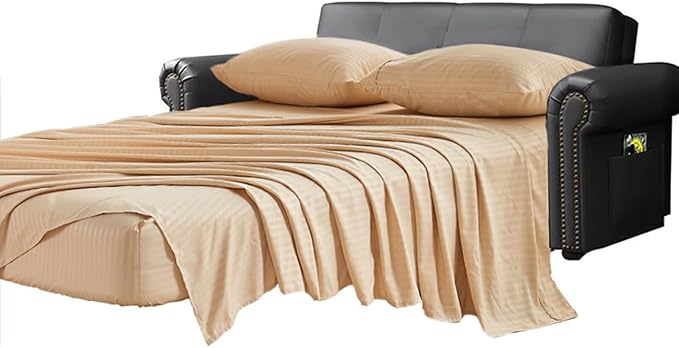 Kingnex Striped 36x72 Sofa Bed Sheets Twin Size for Sleeper Sofa Bed Soft Double Brushed 1800 Microfiber 3 Pcs Include 1 Fitted Sheet 1 Flat Sheet 1 Pillowcase Beige