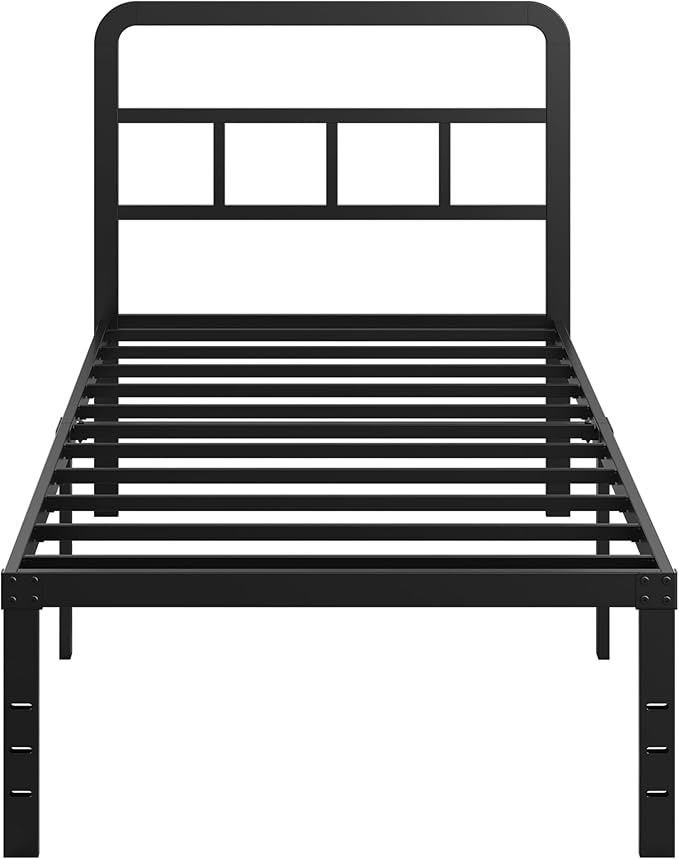 DiaOutro 16 Inch Twin XL Bed Frame with Headboard No Box Spring Needed Metal Platform Heavy Duty Steel Slat Mattress Foundation/Easy Assembly/No Noise/Black
